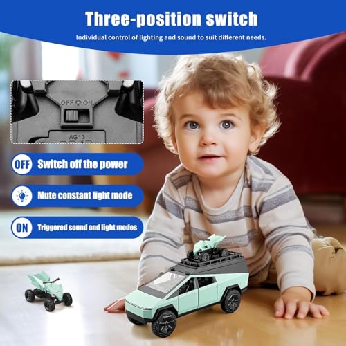 Image of 1 /24 Cybertruck Camper Van Model Diecast Metal Pickup Truck RV Motorhome Toys for Boys Age 3-8 with Light and Sound Pull Back Toy Cars Gift for Kids (Green)