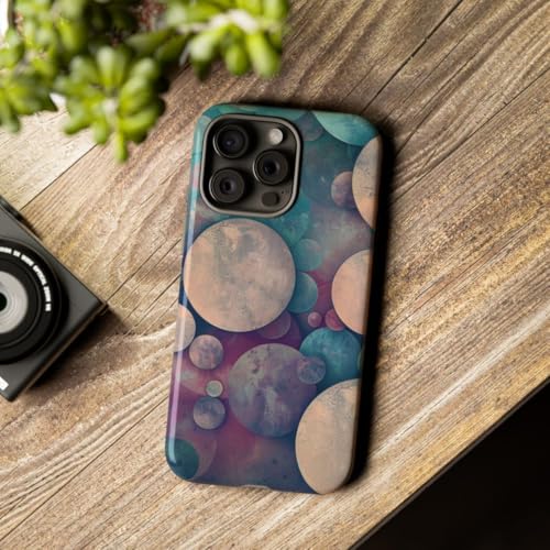 Coque iPhone 15 Pro Max rigide brillante avec motif cercles colorés