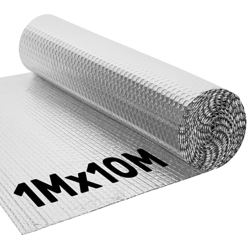 BLOSTM Aislante Térmico Foil Insulation Roll - 1m x 10m Panel Reflectante Radiador, Aislante Térmico Paredes, Eficiencia Energética, Refleja 97% del Calor, Barrera de Vapor, Resistente