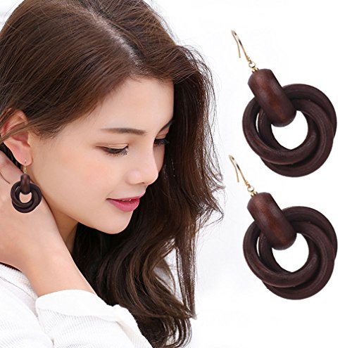 Wooden Earrings For Women Big Statement Circle Beautiful Hoop Earrings (Brown Tone) #TOP1