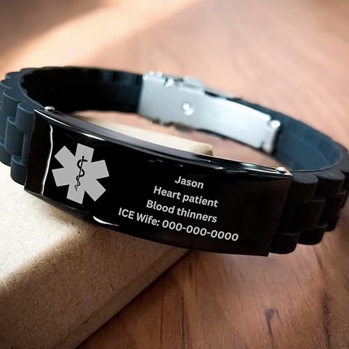 Miniatura 2 de Pulsera de alerta médica personalizada para hombres, mujeres y niños, pulsera de identificación médica personalizada, pulsera de emergencia, pulsera