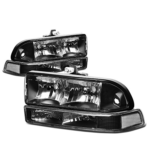 Auto Dynasty [Halogen Model] 4pcs Factory Style Headlights Assembly with Bumper Lamps Compatible with Chevy S10 Blazer 98-04, Driver and Passenger Side, Black Housing Clear Corner