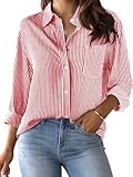 CUNLIN Red and White Striped Shirt Women Womens Tops Shirts for Casual Top Long Sleeve Button Down Cotton Blouses Blouse Red Size S