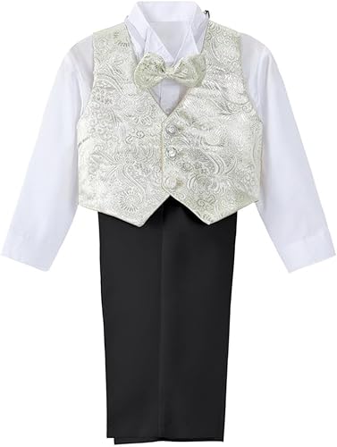 Miniatura 3 de Lito Angels Traje de esmoquin clásico jacquard para bebé, trajes formales traje de boda, 5 piezas, 015