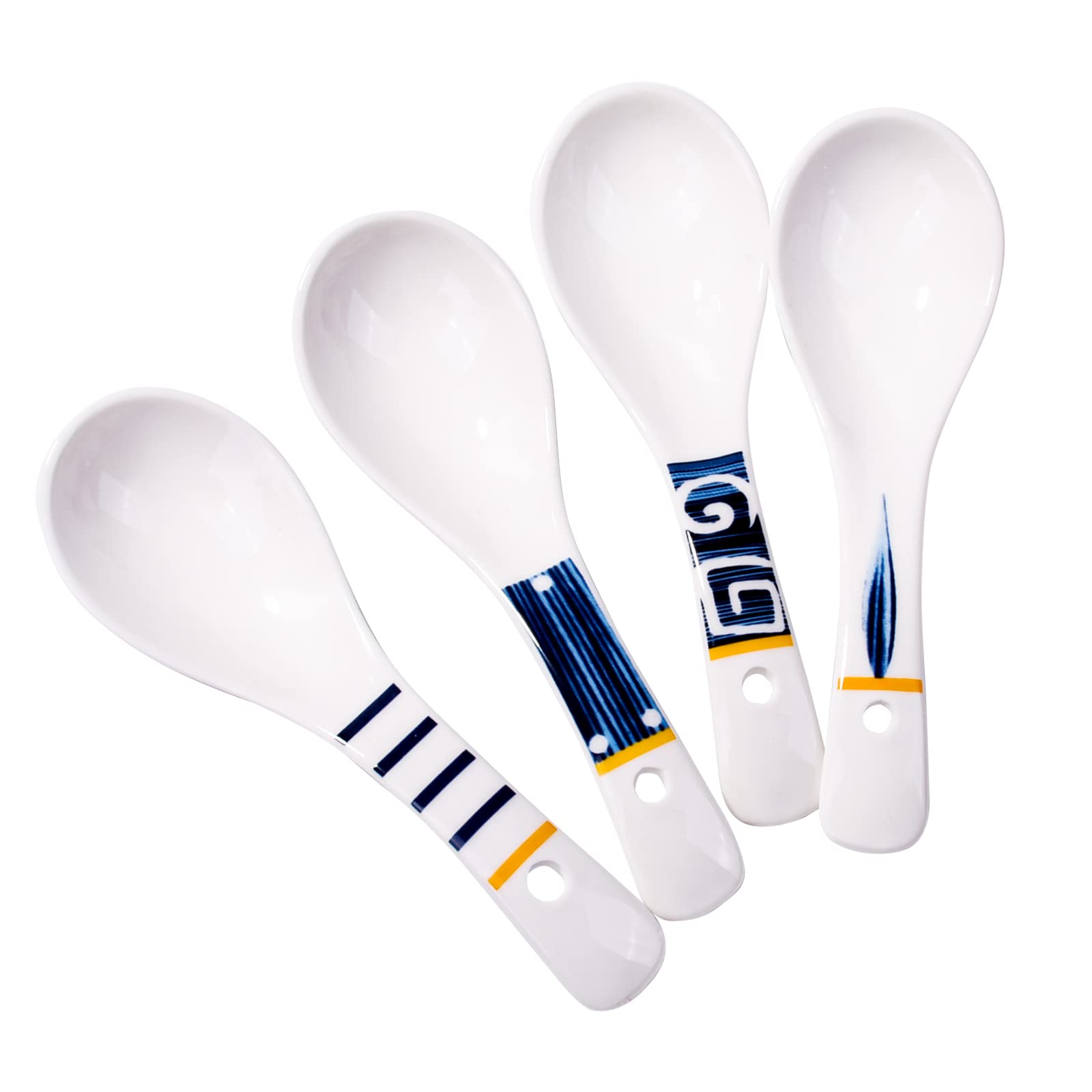 Set di 4 cucchiai da zuppa giapponesi, lunghi e curvi per Ramen Noodle, colori diversi