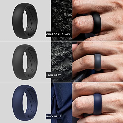 ThunderFit Silicone Wedding Rings for Men, Breathable Edition Rubber Engagement Bands Airflow Inner Grooves 8.5mm Wide 2.5mm Thick - 1/2/3/4/5/6/7 Variety Multipack3