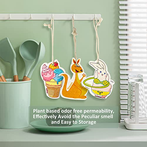 Image of 3pcs Compressed Wood Pulp Sponge Scrubber, Cute Cartoon Dual-Sided Reusable Dish Washing Cleaning Sponges Brush, with Lanyard, Individually Packaged, Household Cleaning Supplies