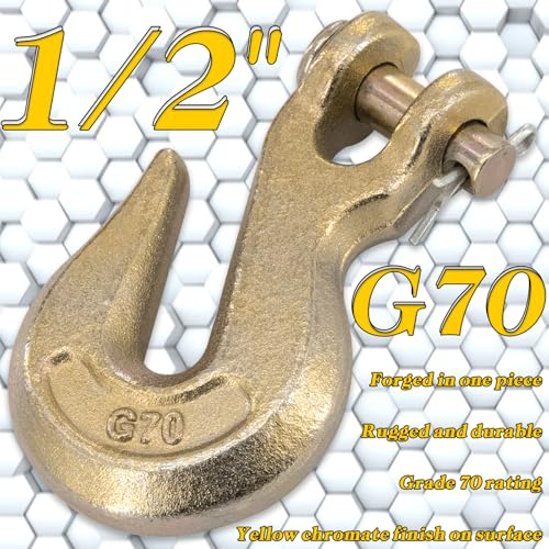 Image of G70 1 /2 Clevis Grab Hooks Heavy Duty Chain Hook for Truck Trailer, Chain Forged Alloy Steel Chain Hook for Transport - 51,000 LBS Capacity(2 Pack)