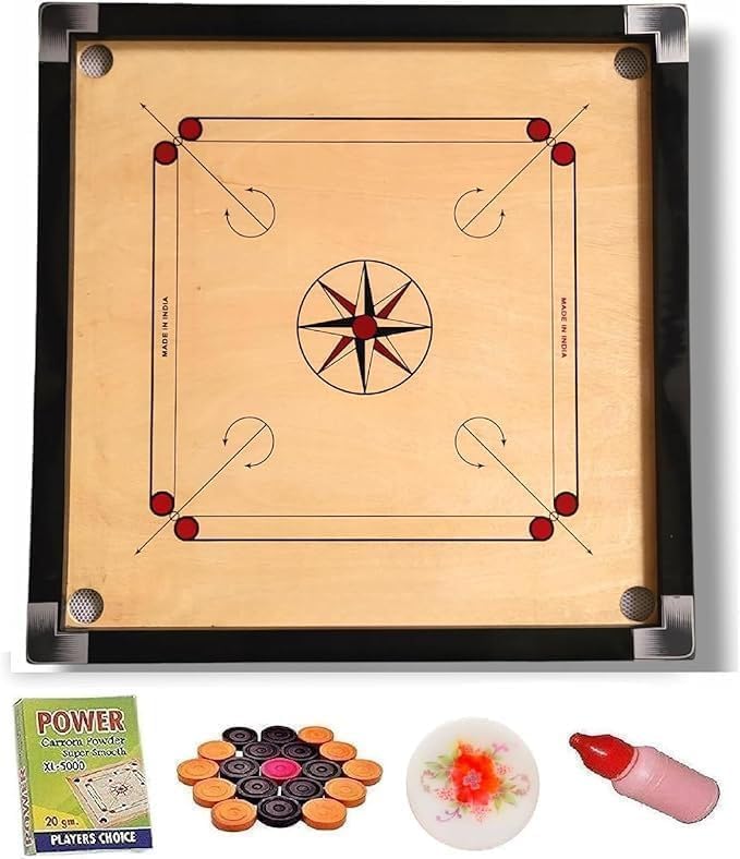 Premium 3232 Inch Wooden Carrom Board Game Set Smooth Polished Surface with Coins & Striker Full Size Indoor Family Board Game for Home & Office | لوح كيرم خشبي كبير 3232 مع عملات وسترايكر