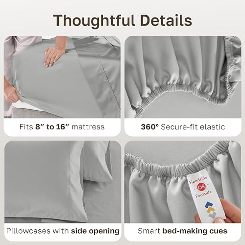 Image of California Design Den 2-Pack Full Sheets Sets - Luxury 600 Thread Count Sateen, 100% Cotton Full Sheet Set, Deep Pockets, Soft, Crisp and Durable Bedding - Light Grey