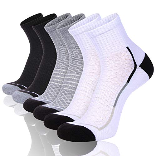 FLYRUN Mens Athletic Ankle Socks Performance Breathable Sports Running Sock (Size 10-13,6 Pairs)