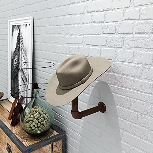 Cowboy Hat Rack -2 Pack Metal Pipe & Brown Wood Wall-Mounted Hat & Wig Holder, Helmet Holder,For Coats, Hats, Caps… (2 Black) #TOP1