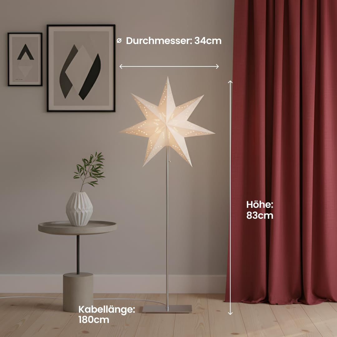 Sensy Mini Standleuchte Stern 83 cm - Papierstern mit Metallfuß