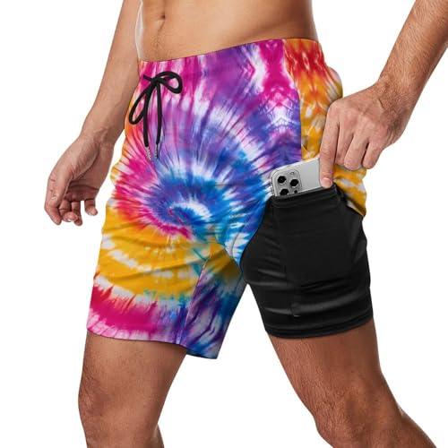 Tie Dye Colorful Rainbow Mens Swim Trunks with Quick-Drying Lining Beach Shorts for Outdoor Sports2