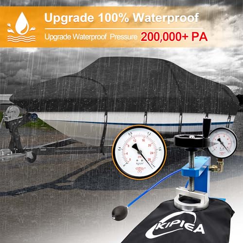 Kipiea Trailerable Boat Cover- 14-16 ft feet Heavy Duty Waterproof Boat Covers, Double PU Waterproof, Fits V-Hull, Fish & Ski, Pro-Style, Fishing, Bass Boats, 14'-16' Long X 90" Wide