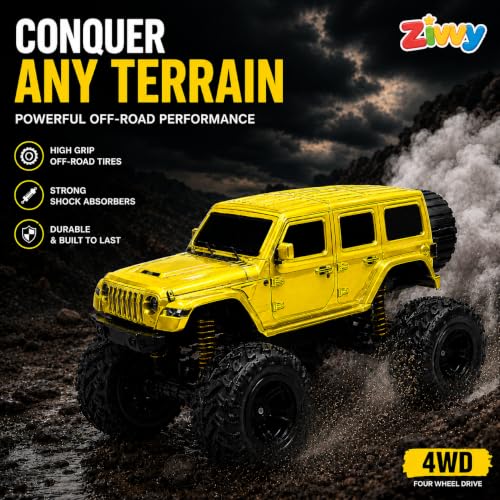 Image of Big Yellow Remote Control Car Toy | Thar Roxx | Smoke and LED Light | Monster Truck Remote Control 4x4 | Rechargeable Car | 2.4G Remote Control | High Speed |100m Range | Birthday Gift for Kids