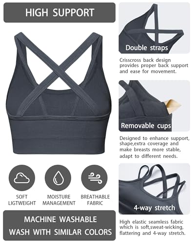 Image of Sports Bras for Women HIigh Support, Criss-Cross Back Padded Strappy High Impact Sports Bras for Women Large Bust