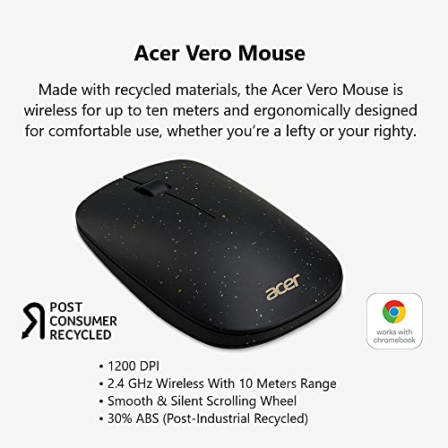 Image of acer Vero 3 Button Mouse | 2.4GHz Wireless | 1200DPI | Made with Post-Consumer Recycled (PCR) Material | Certified Works with Chromebook | Black