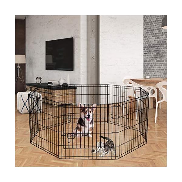 Puppy-Pet-Playpen-8-Panel-24-Inch-Indoor-Outdoor-Metal-Portable-Folding-Animal-Exercise-Dog-Fence-Ideal-for-Pet-Animals-Dog-Cat-Rabbit-Breed-Puppy Sturdy Dog Fence