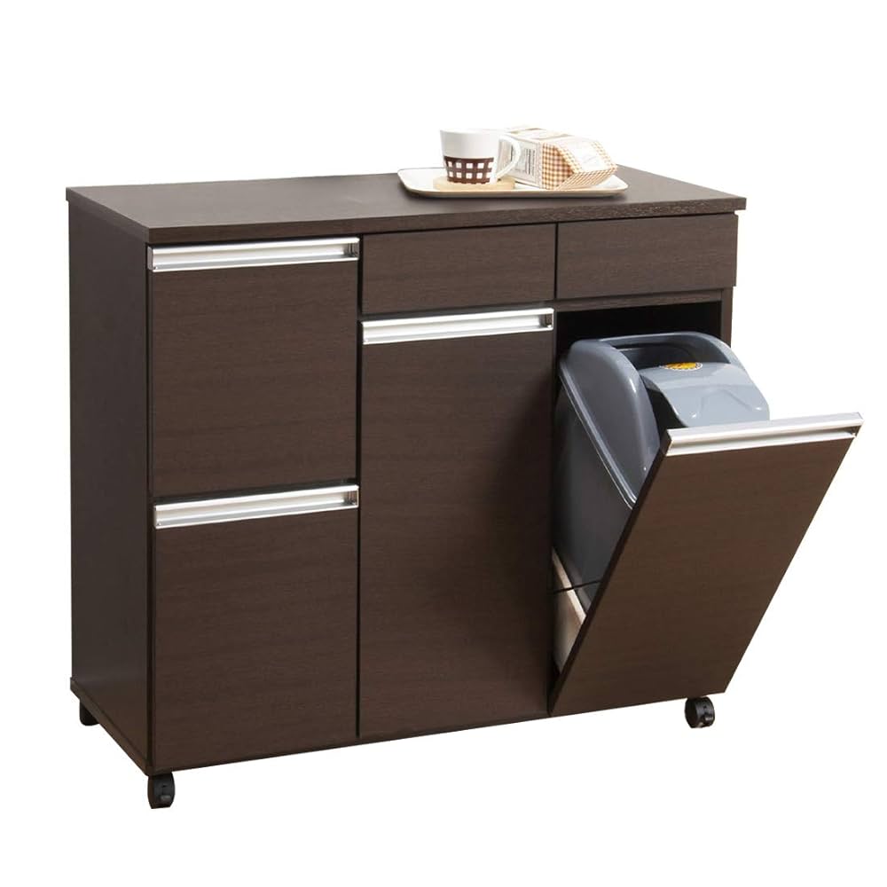 Amazon｜クロシオ ダイニングダストボックス4D ブラウン 幅82cm