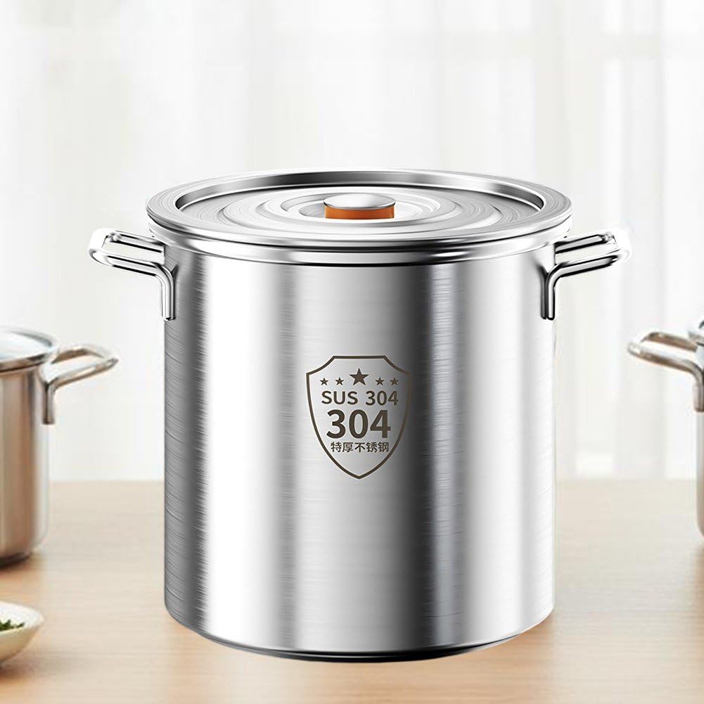 Olla Grande De Acero Inoxidable 304 con Tapa, 10 litros, Ideal para Sopas, Guisos Y Cazuelas, Hogar Y Restaurantes.