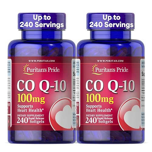 Puritans Pride Coenzyme CoQ10 100mg Dietary Supplement for Heart Health Blood Pressure Oral Gum Health and Healthy Aging Support 240 Rapid Release Softgels 2-Pack
