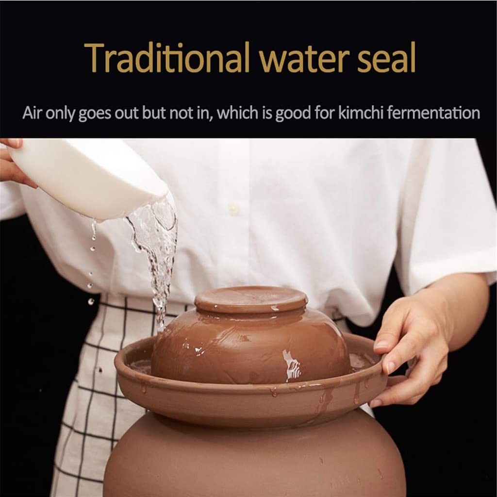 Tarro de fermentación de cerámica engrosada grande, tarro de decapado de porcelana púrpura, olla de kimchi con tapa Almacenamiento de alimentos de cerámica, sello de agua for el hogar fermentaci