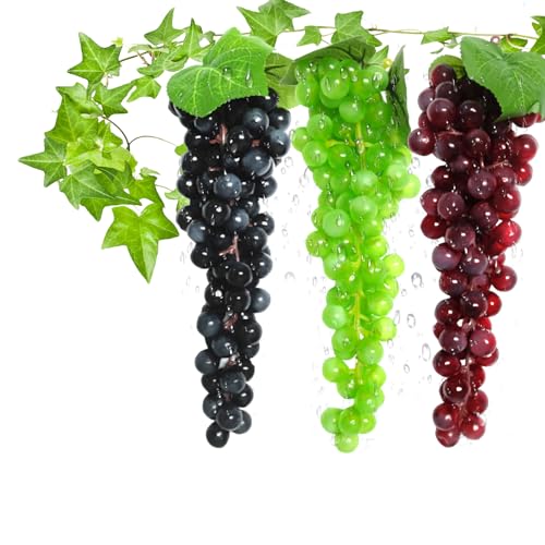 Molyorch 3 Peças caracóis Uvas artificiais, Uvas artificiais realistas, Uvas de plástico falsas decoração, para decoração de vinho, suportes artificiais de frutas (85 cápsulas)