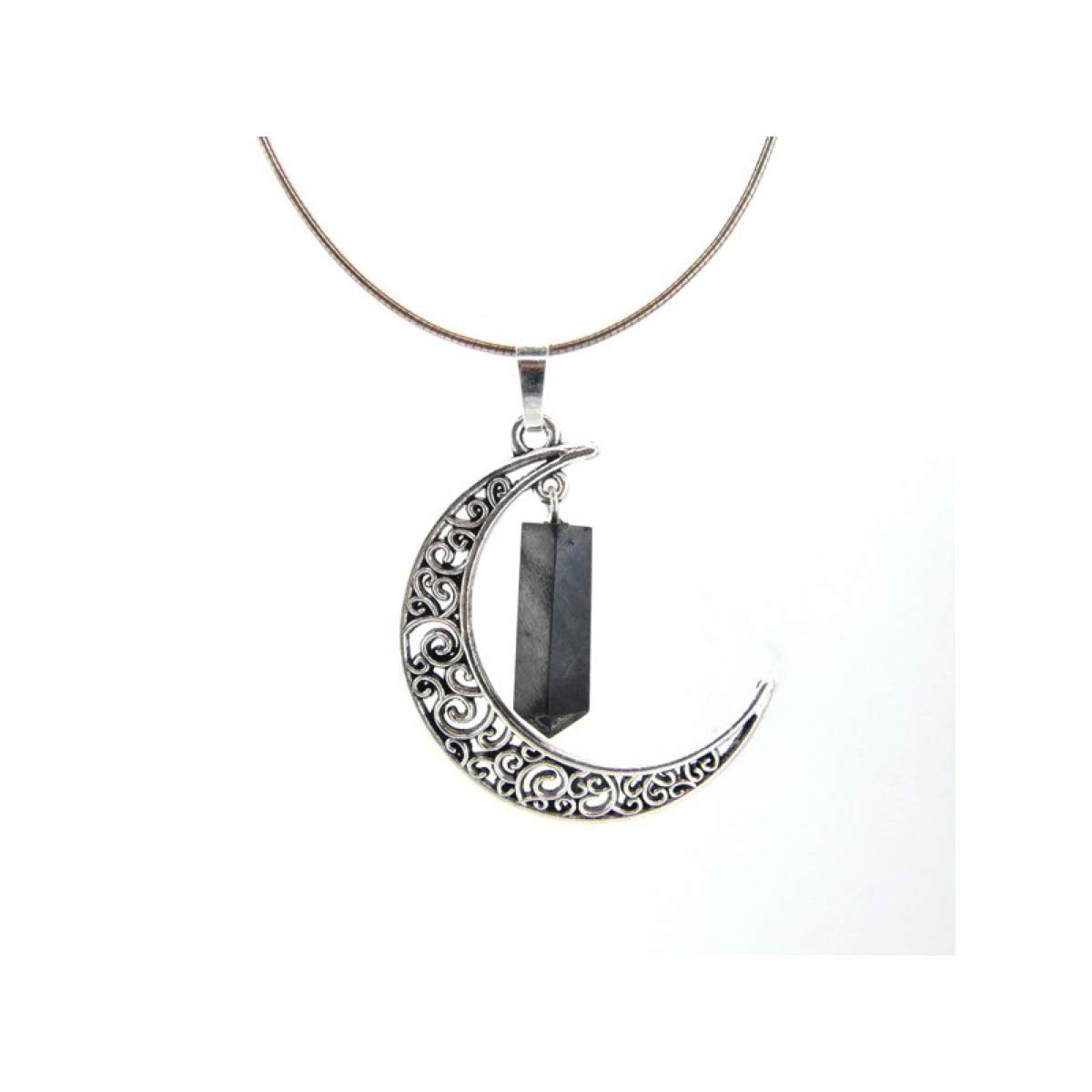 Colgante Luna con Shungit - Baño de Plata Minerales y Cristales, Belleza energética, Meditacion, Amuletos Espirituales