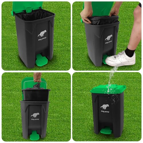 Image of Dog Poop Trash Can Outside, 20L /5Gallon Dog Waste Trash Can with Lid, Pedal and Removable Inner Waste Bin, Pet Poop Bucket with 100 Bags, Green