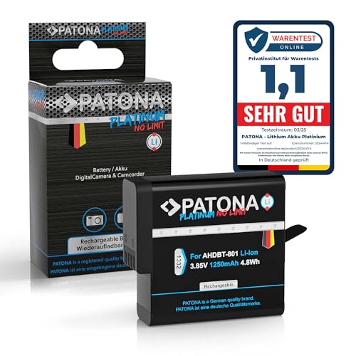 PATONA Platinium Batería 1250mAh reemplazo para GoPro AHDBT 801 AHDBT 501 AHDBT 701 AABAT 001 Compatible con Hero 5 6 7 8 Action CAM 601 10197 00 AABAT 001 AS ASST1 CHDHX 501
