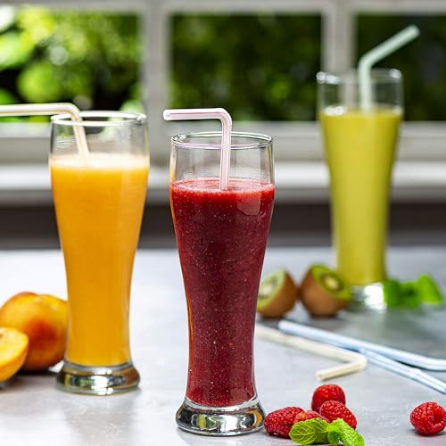 Image of Bluesky Trading Kitchen Collection Clear Flexible Straws With Blue Stripes(7.63 inch x 0.23 inch) - Pack Of 40 - Stylish & Disposable Plastic, Perfect for Cold Drinks, Parties, Smoothies, Everyday Use, & More