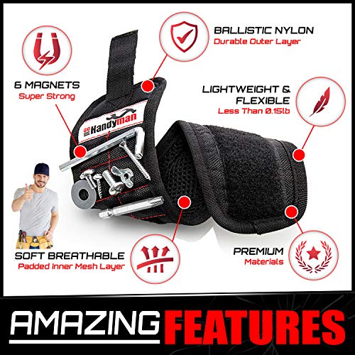 Go Handyman Magnetic Wristband with Strong Magnets for Holding Screws, Nails, Drill Bits - Best Unique To   ol Gift for diy – Convenient Solution for Professional and Home Use