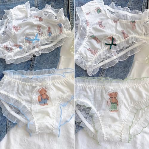 Cute Bear-printed Frilly Panties for Teen Girls Age 14-18 Cotton Crotch Underwear Bow Decor Lace Ruffled Trim2
