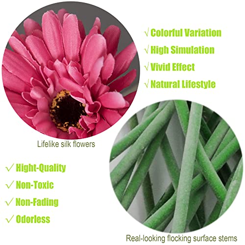 Cn-Knight 12Pcs Artificial Gerbera Daisies,22 Inch Long Stem Silk Daisy Flowers,Realistic Artificial Flower Mums For Home Décor Centerpiece Wreath Supplies Wedding Bouquet,Dark Pink #TOP1