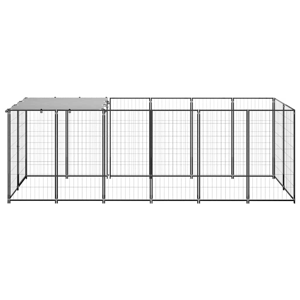 Perrera negra de acero con techo de polietileno resistente al agua, 330 x 110 x 110 cm, gran recinto para perros cachorro con puerta con cerradura y protección segura en el jardín al aire