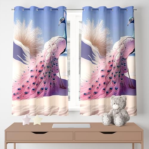 Image of Ultimate Trends Digital Printed |Peacock Prints| Light Filtering Curtains for Windows & Doors | Multiple Styles & Colors | Set of 2 | 8 FEET