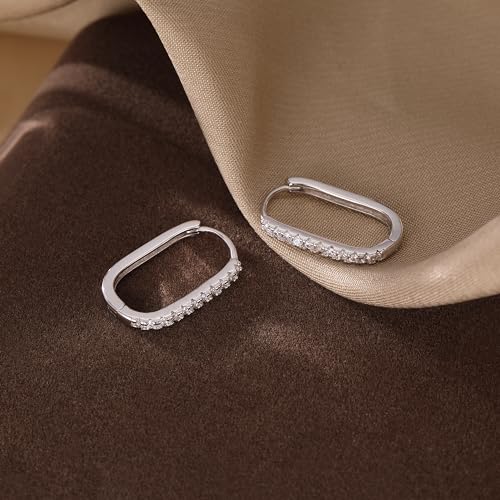 Reffeer 925 Sterling Silver CZ Square Hoop Earrings for Women Teens CZ U Hoop Earrings Minimalist Hoop Earrings4