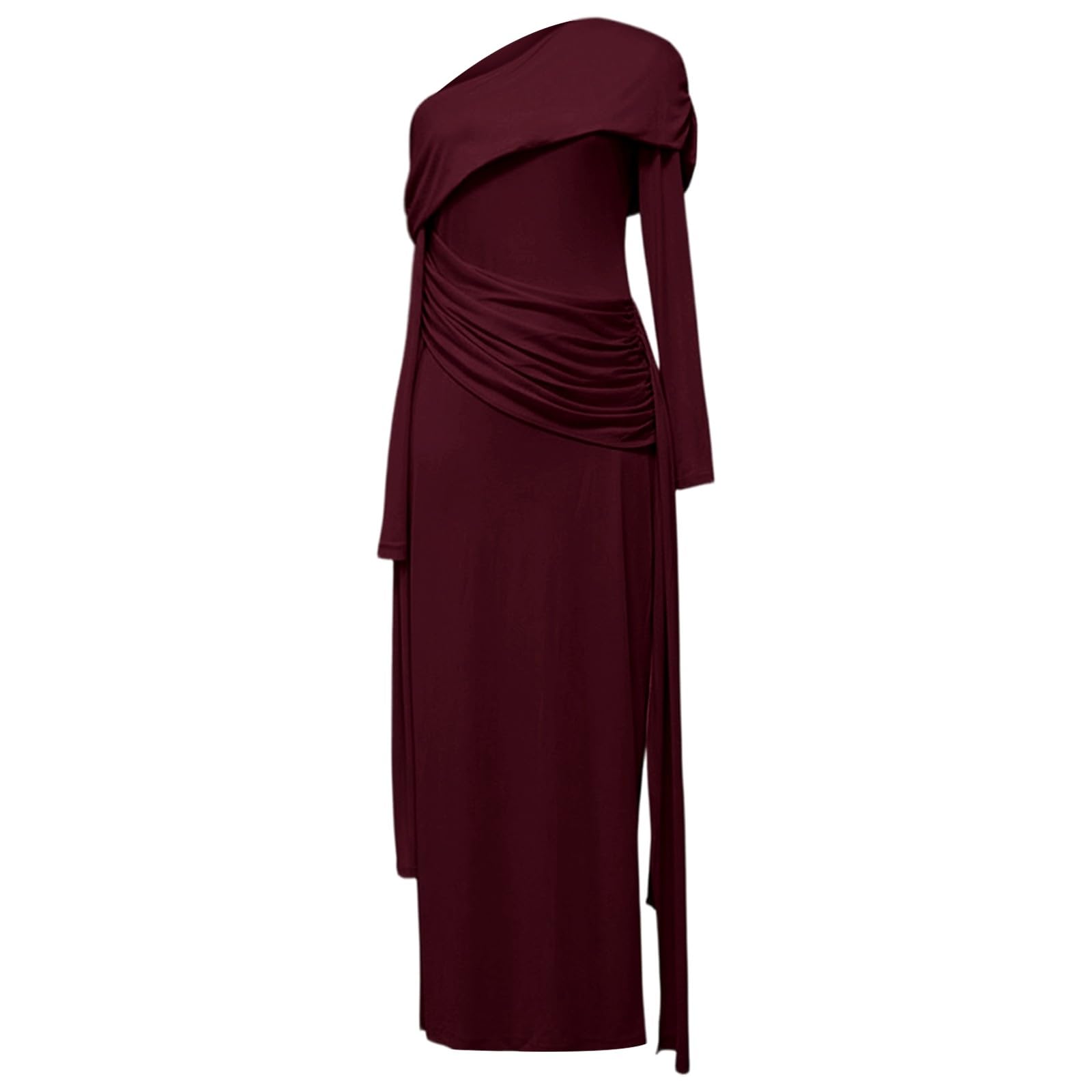 Generisch Elegante vestido de maternidad con escote asimétrico mangas largas volantes cintura alta para embarazo, moda de noche, sesión de fotos, fiesta, banquete