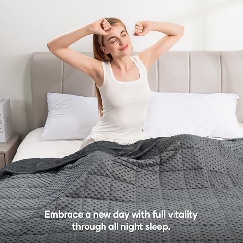 Image of Wemore Minky Dot Weighted Blanket for Adults Queen Size 15 lb, Soft Heavy Blanket for Stress Relief and Sleep Promotion, Breathable Blanket for All-Season with Glass Beads, Dark Grey 60 x 80 inches