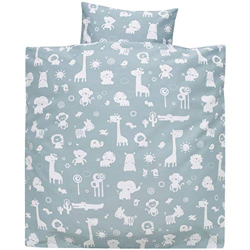 Alvi Bettwäsche für Wiege und Stubenwagen Zootiere puderblau 80x80 cm...