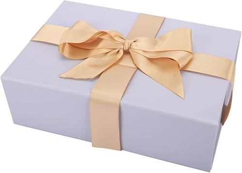 MONDEPAC Caja de regalo morada: 11 x 7.5 x 3.5 pulgadas, tapa magnética, incluye tarjeta, cinta, relleno de papel triturado para embalaje de regalo