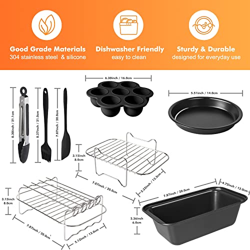 This is a picture of a product for sale called Dual Basket Air Fryer Accessories,  Set of 10 Fit for Ninja Dual Air Fryer DZ201,  DZ401 & Most 8 Quart - 10 Quart and Larger Dual Zone Air Fryer,  Include Cake Pizza Pan,  Rack & Skewer,  Paper Liner,  etc