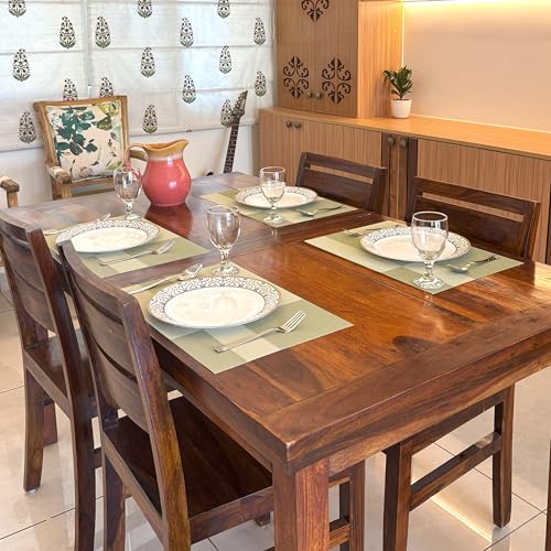 Image of Livmodern Premium PVC Dining Table Placemats | Woven PVC Table mats | Anti Skid Designer mats | Wipeable & Washable Set of 4-Olive Grid