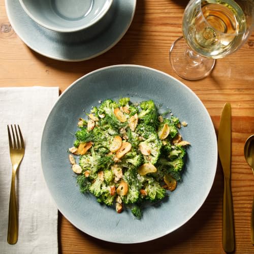 Image of Gibson Elite Plates and Bowls Set, 12 Piece Stoneware Dinnerware for 4 | River Delta Collection - Ceramic Dishes, Reactive Glaze Ombre Blue, Microwave Safe Dishware, Chip Resistant, Family Dining