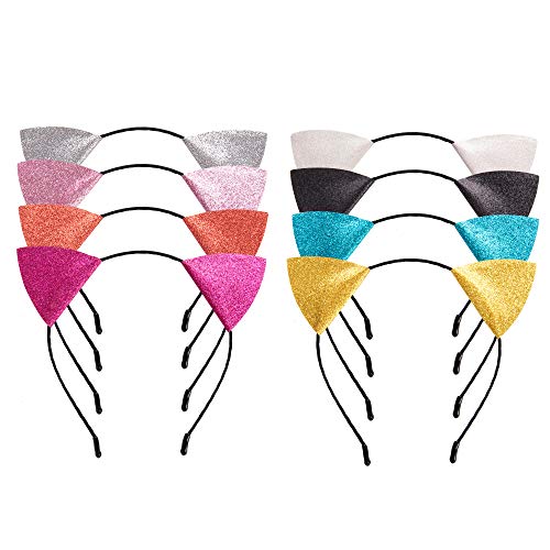 Prohouse 8 Pieces Girls Boutique Cat Ear Headbands Glitter Halloween Hairband Hair Hoops for Daily Wearing and Party Decoration for Easter, Valentines, Thanksgiving & Christmas themes for girls
