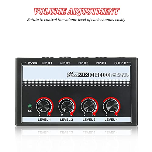 Tomshin MH400 Ultra Low-Noise 4-Channel Line Mixer Mini Audio Mixer com entradas TS de 1/4 de polega