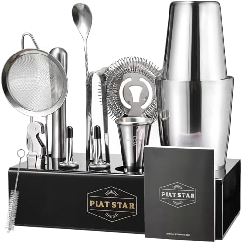 Mixology Bartender Kit | Home Bar Set Cocktail Shakers Bartending Kit | Bar Tools Boston Shaker Set with Stand | Professional Drink Mixing Martini Shaking Tins Barware Set w/Strainer - Thumbnail 2