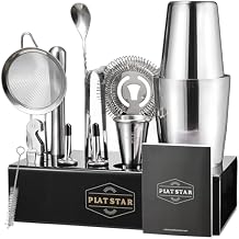 Mixology Bartender Kit with Stand, Home Bar Set Cocktail Shakers Bartending Kit, Bar Tools Boston Shaker Set, Professional Drink Mixing Martini Making Barware with Recipe Book