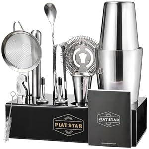 Mixology Bartender Kit | Home Bar Set Cocktail Shakers Bartending Kit | Bar Tools Boston Shaker Set with Stand | Professional Drink Mixing Martini Shaking Tins Barware Set w/Strainer